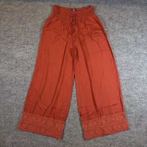 NAOO Nation AK Outfits Wide Leg Rayon Crochet Pants M Burnt Orange Boho Festival